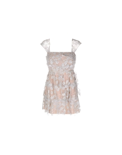 Флористическое вышитое ярусное мини-платье Self portrait, светло-серый Self-portrait