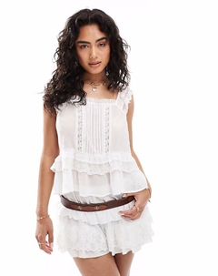 Майка со складками спереди и кружевными оборками на плечах, белый Asos design