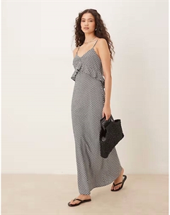 Платье макси с лифом на бретелях в черно-белую клетку Asos design