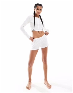 Короткие хлопковые шорты из джерси с ажурным узором белого цвета Monki