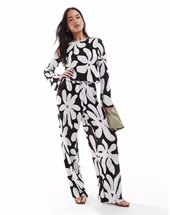 Широкие брюки-плиссе с высокой талией и однотонным цветочным принтом Vero moda