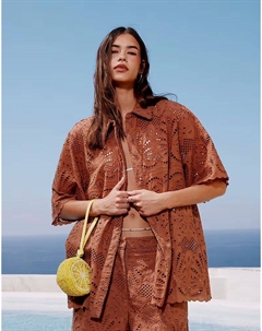 Рубашка-сорочка премиум-класса цвета мокко Asos design