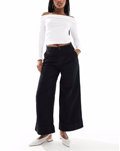 Широкие джинсы с отворотами черного цвета с начесом Asos design