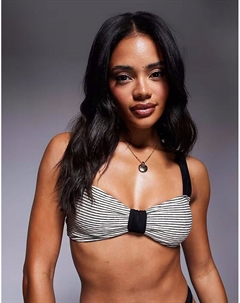 Текстурированный верх бикини с контрастными бретелями в однотонную полоску Moda minx