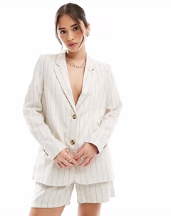 Комбинируемый блейзер свободного кроя с льняной отделкой в полоску овсяного цвета Vero moda