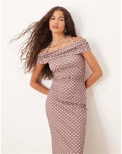 Коричневое платье макси с лифом-халтер в горошек Asos design