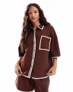 Рубашка свободного кроя шоколадного цвета с контрастной строчкой Vero moda