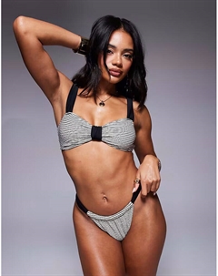 Текстурированные бразильские плавки-бикини в однотонную полоску Moda minx