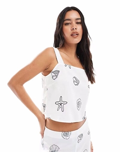 Топ с квадратным вырезом и принтом ракушек, белый Vero moda