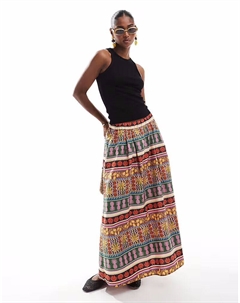 Юбка миди с тропическим летним принтом в разноцветной обертке, белый Vero moda