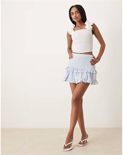 Гламурная мини-юбка с винтажной розой в синем цвете с оборками Glamorous