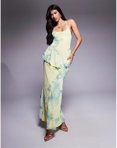 Платье макси из сетки с баской и цветочным принтом Asos design