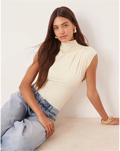 Боди с короткими рукавами и высоким воротом, цвет сливочно-желтый Asos design