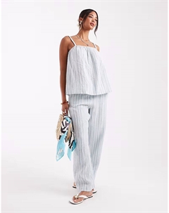 Комбинируемые хлопковые брюки в зеленую полоску Vero moda