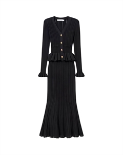 Вязаное платье макси с баской, черный Self-portrait