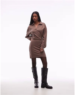 Коричневое хлопковое мини-платье-поло с завышенной талией Asos design