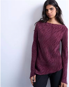 Жаккардовая кофта с принтом зебры и длинными рукавами, с разрезом на горловине, бордового цвета Topshop