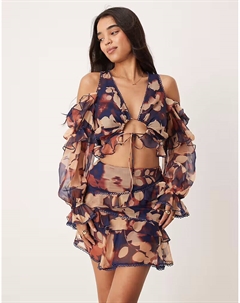 Топ с длинными рукавами и оборками в цветочном стиле Asos design