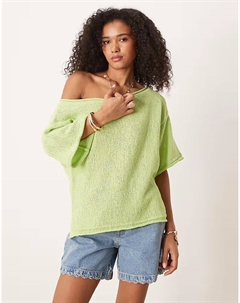 Джемпер свободной вязки с открытыми плечами и короткими рукавами зеленого цвета Asos design