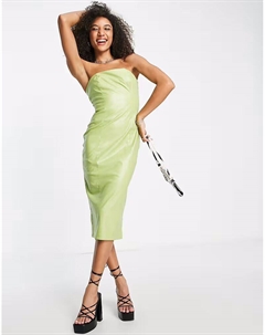 Платье-бандо миди в стиле из кожи цвета лайма Missyempire