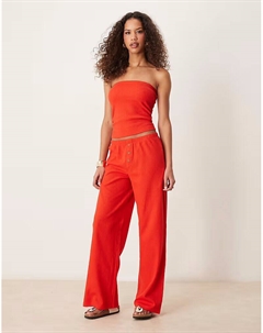 Широкие вафельные брюки красного цвета Asos design