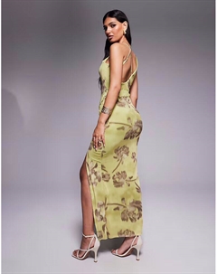 Платье макси с воротником-хомутиком и открытыми швами в цветочном стиле Asos design