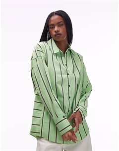 Рубашка oversize в зелено-желтую полоску Topshop