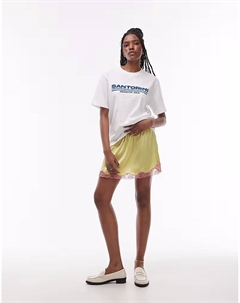 Юбка-мини из атласного кружева цвета лайма с бледно-розовым кружевом Topshop
