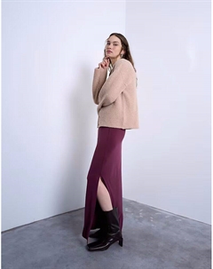 Юбка макси из купро со сборками и боковыми деталями в цвете бордо Topshop