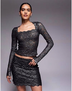 Топ с длинными рукавами и квадратным вырезом из металлического кружева черного и серебристого цветов Asos design