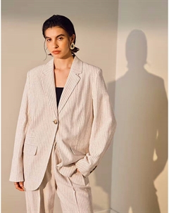 Льняной пиджак coord на одной пуговице в тонкую кремовую полоску Topshop