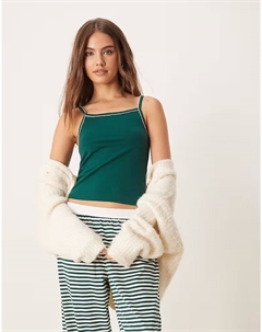 Пижамный топ-майка Mix & Match с отделкой пико зеленого цвета Asos design