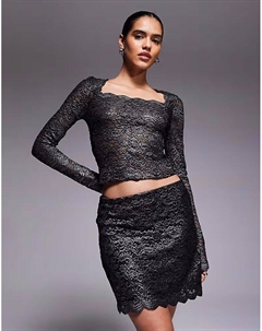 Мини-юбка из металлизированного кружева черного и серебристого цветов Asos design