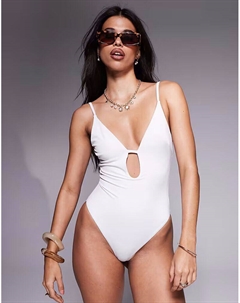 Белый купальник Maya с глубоким вырезом Asos design