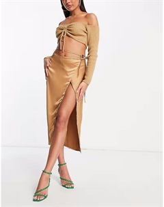 Юбка миди с атласным запахом цвета верблюжьей шерсти Topshop