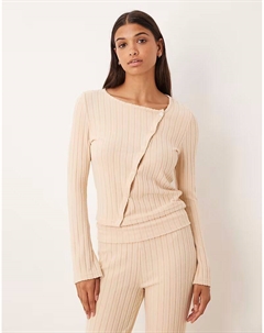 Асимметричный кардиган Lounge в широкую резинку, серо-бежевый Asos design