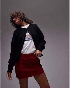 Юбка-мини с ламбрекеном из денима бордового цвета Topshop