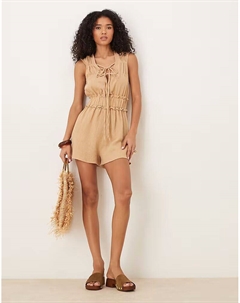 Комбинезон из двухслойной ткани со сборками на груди песочного цвета Asos design