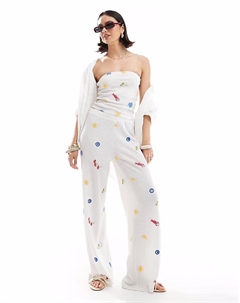 Прямые брюки с праздничной вышивкой белого цвета Asos design