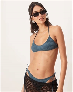 Бикини-топ Riddy Rib Scoop с бретелями через шею в сланцево-синем цвете Asos design