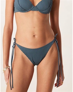 Плавки бикини Riddy в рубчик с завязками по бокам, сланцево-синего цвета Asos design