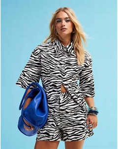 Джинсовый топ с короткими рукавами и поясом-утяжкой с принтом зебры, черный Asos design