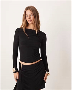 Облегающий топ с длинными рукавами и отделкой рюшами, черный цвет Asos design