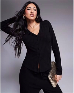 Удлиненный топ с длинными рукавами в рубчик, черный цвет Asos design