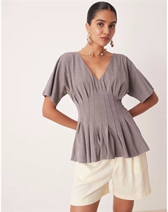 Футболка с корсетной талией и складками, серый Asos design