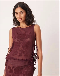 Топ из сетчатой ​​ткани шоколадного цвета с завязками по бокам Asos design