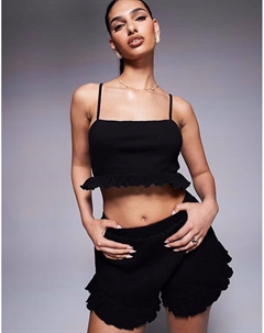 Укороченный топ-топ с оборкой и жатым подолом, черный Asos design