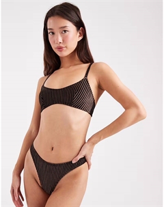 Мягкие стринги Nicky в рубчик с высоким вырезом шоколадного цвета Asos design