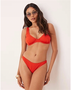 Бикини-трусики Riddy Rib Ibiza с высоким вырезом красного цвета Asos design