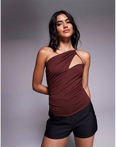 Топ на одно плечо с драпировкой и вырезом шоколадного цвета Asos design